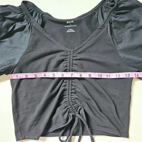 Maeve anthropologie Size xs crop top v neck cinched flutter sleeve black - Picture 3 of 7
